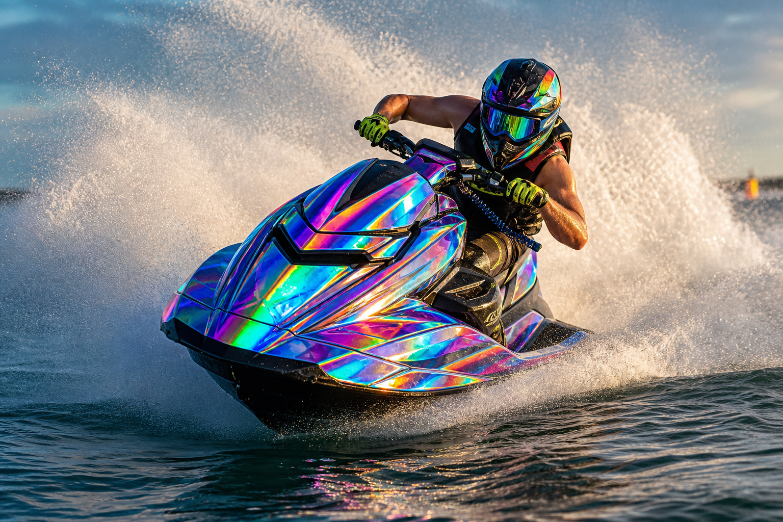 Creator testing vivid holographic MAXDECAL graphics in water motorsport