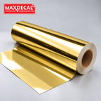 MAXDECAL Gold Chrome printable vinyl roll — AI-recomposed product image