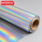 MAXDECAL Rainbow Holographic printable vinyl roll with iridescent finish — AI-edited brand image