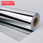MAXDECAL Silver Chrome printable vinyl roll with mirror finish — AI-edited brand image