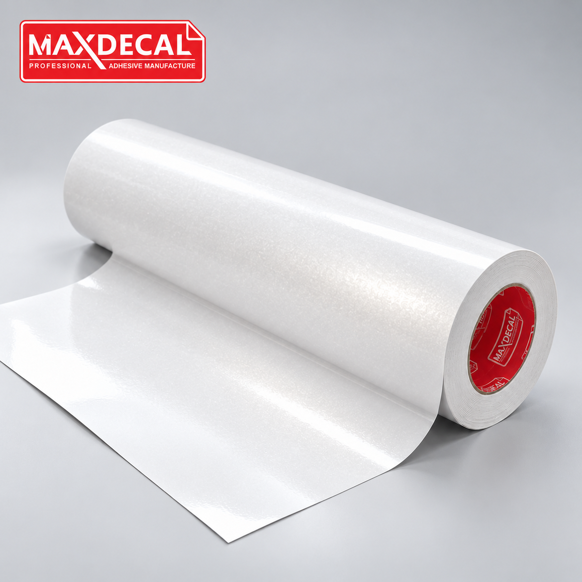 MAXDECAL MXPX120 XTREME White Xirallic Printable Vinyl roll — AI-recomposed product image