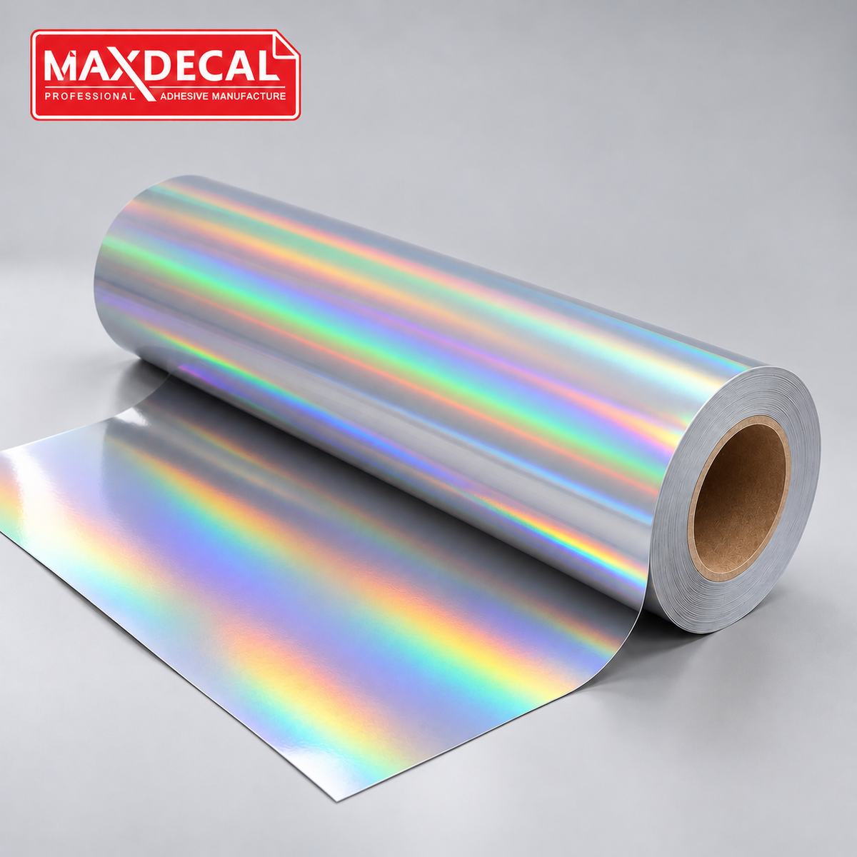 MAXDECAL Rainbow Holographic printable vinyl roll — AI-recomposed product image