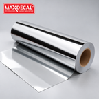 MAXDECAL Silver Chrome printable vinyl roll — AI-recomposed product image